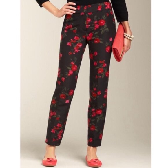 Talbots Heritage Floral Ankle Pants Black and Red– Plus Size 16WP - Picture 2 of 14